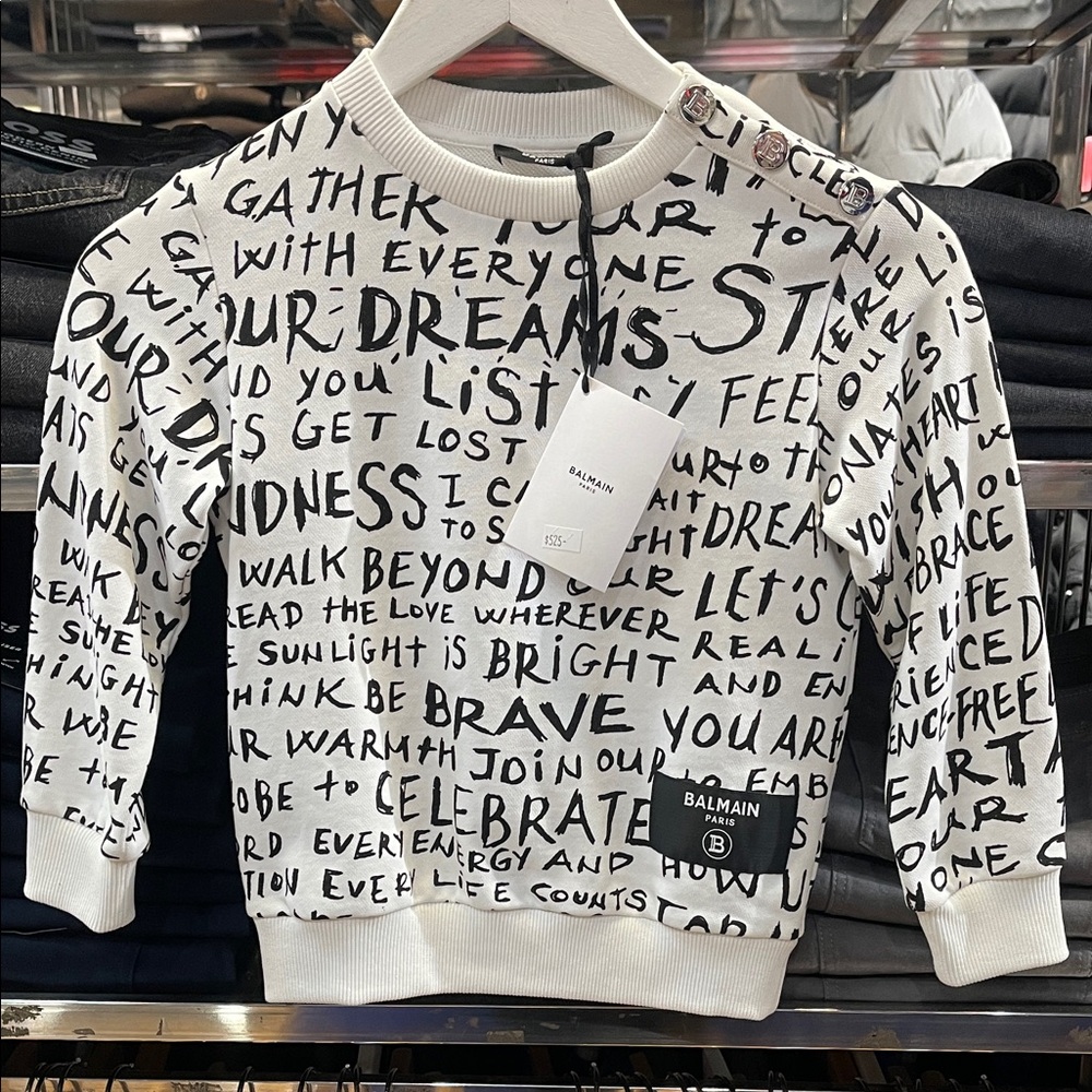 Balmain Black and White Text Print Sweatshirt